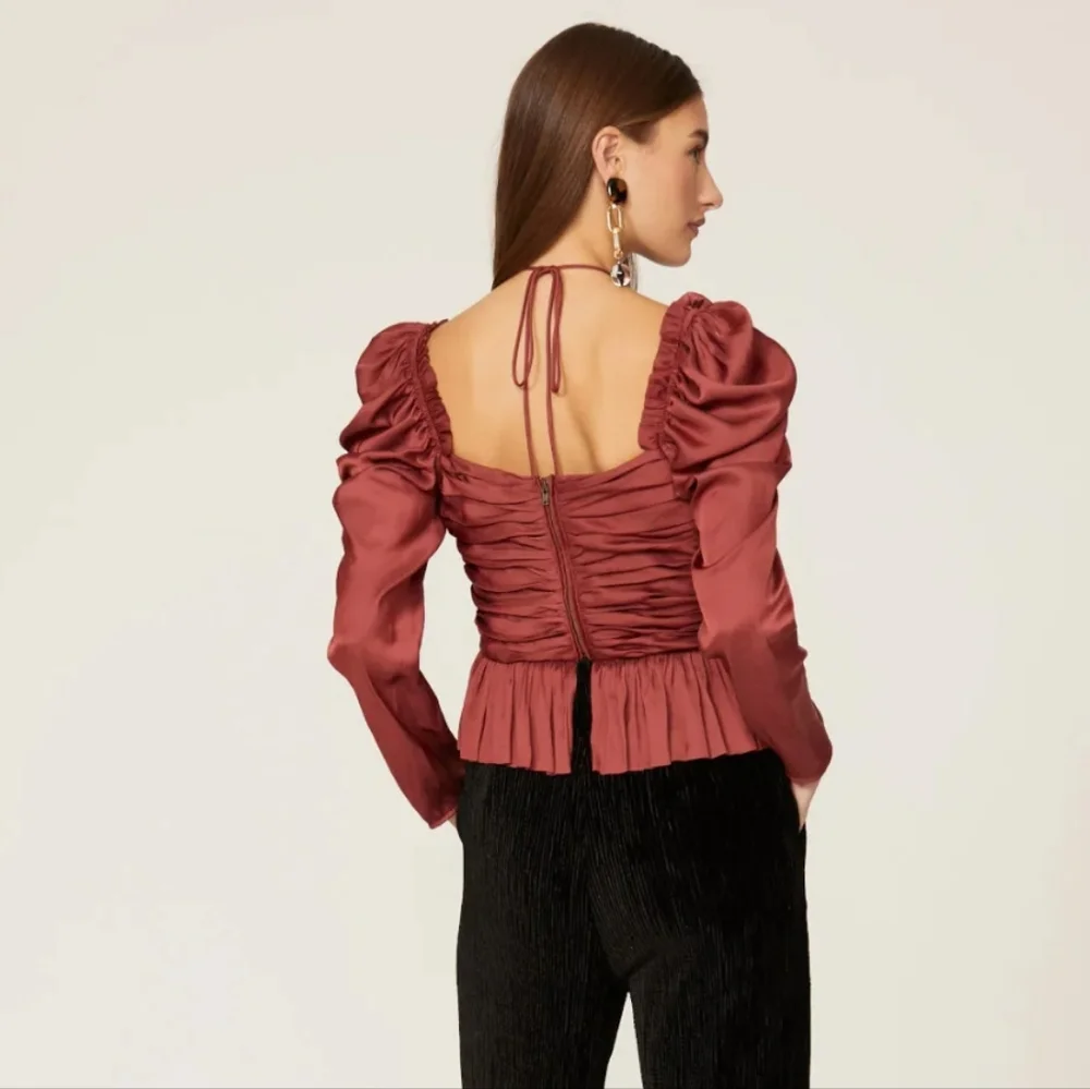 ULLA JOHNSON Mirelle Tie Halter Peplum Blouse Desert Rose Long Sleeve Size 8